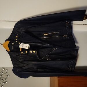 Lauren Navy tumbled leather jacket